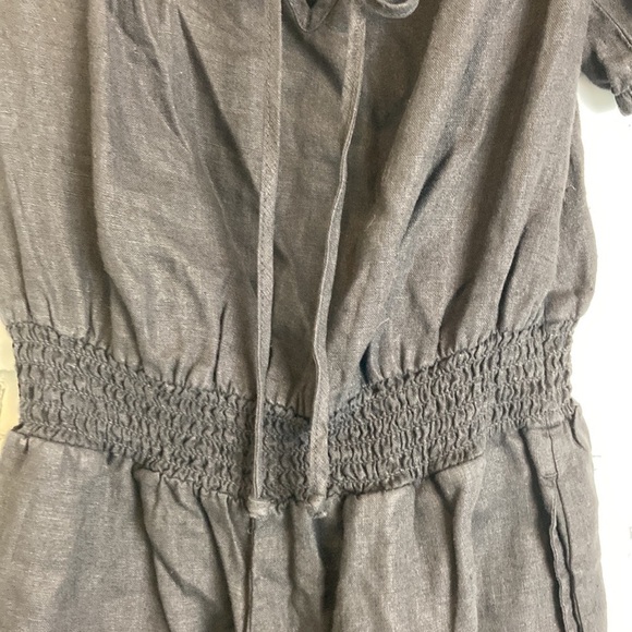 Cloth & Stone Anthropologie Black Romper XXS Smocked Tie Front Puff Sleeve Linen - Picture 9 of 16